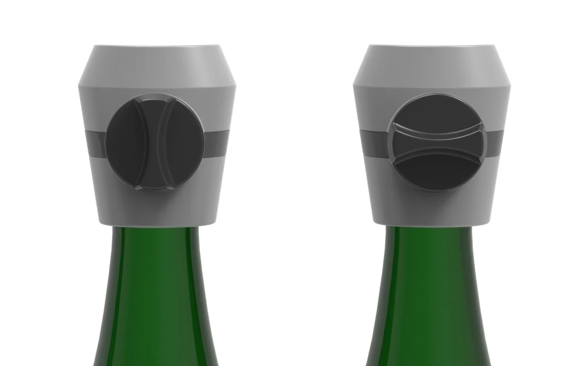 Champagne stopper is tightened by a knob on the side