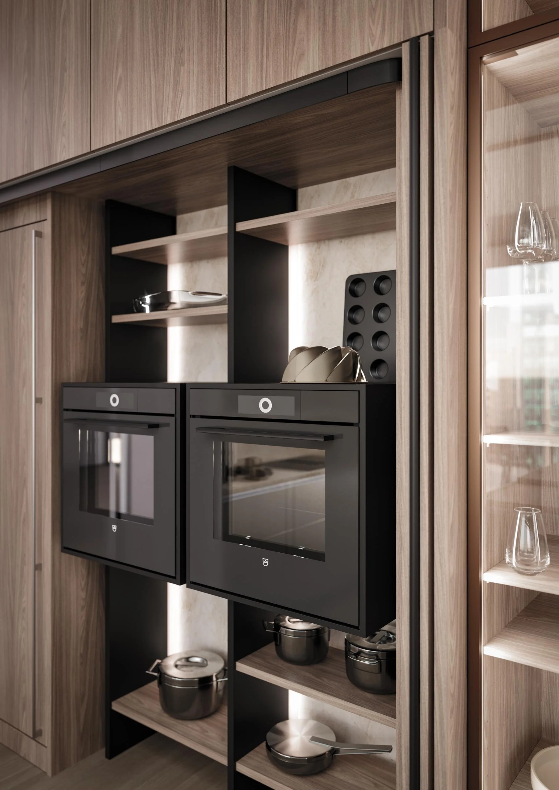LEICHT pocket door kitchen with retractable doors concealing a fitted work area