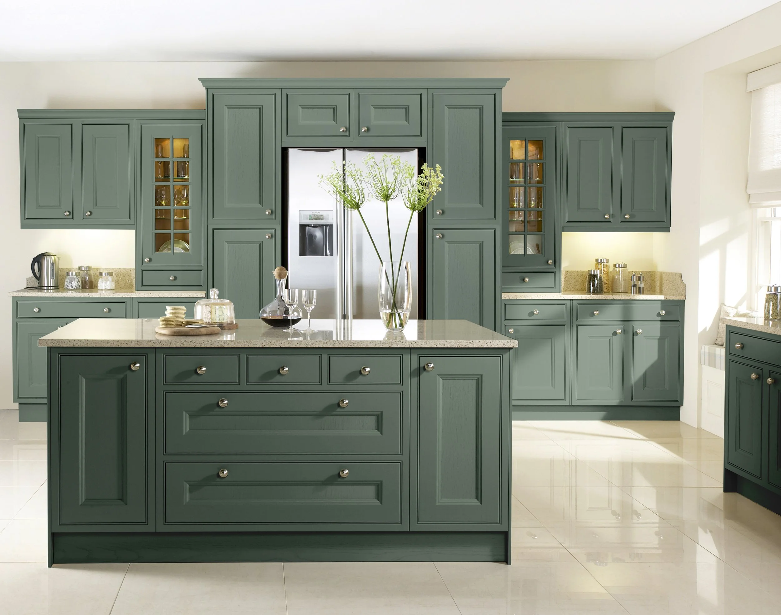 Burbidge Tetbury in-frame kitchen range – painted solid oak with internal cockbead detail by Atlantic Bathrooms & Kitchens, Norwich