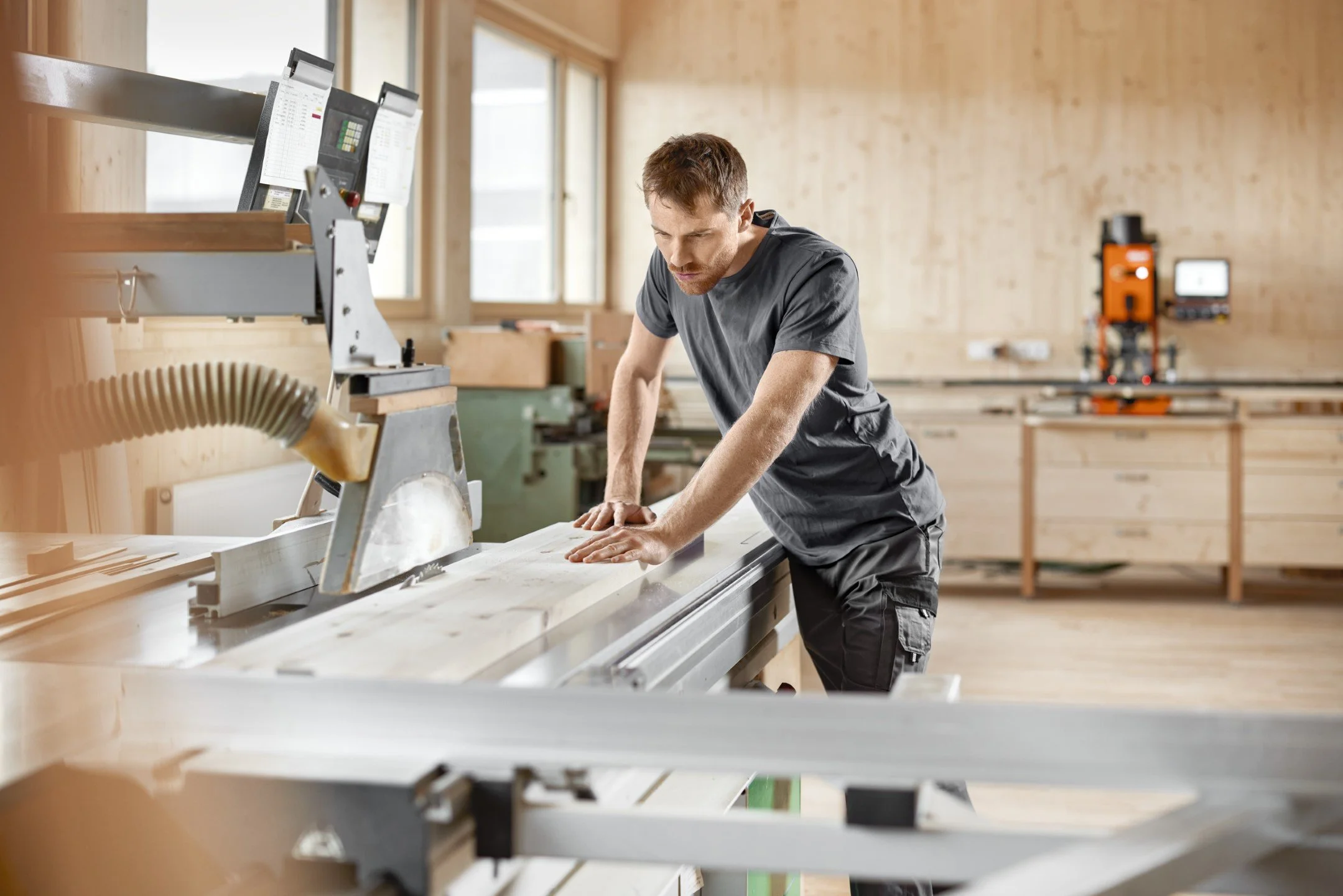 Craftsman cutting timber components for Atlantic’s rigid-built kitchen units