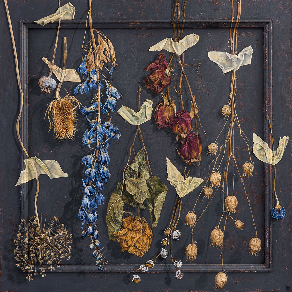 'Masked' Oil and Copper Leaf on Panel, 54cm x 54cm, 2017 SOLD
