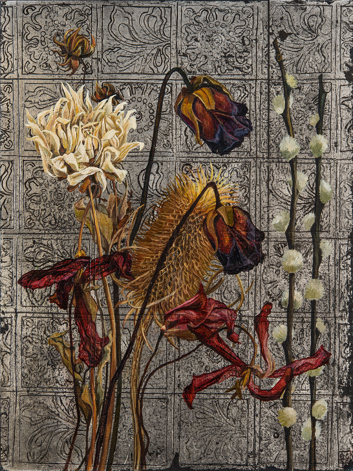 'Coriaceus', Oil and Metal Leaf on Card, 25cm x 19cm, 2015, SOLD