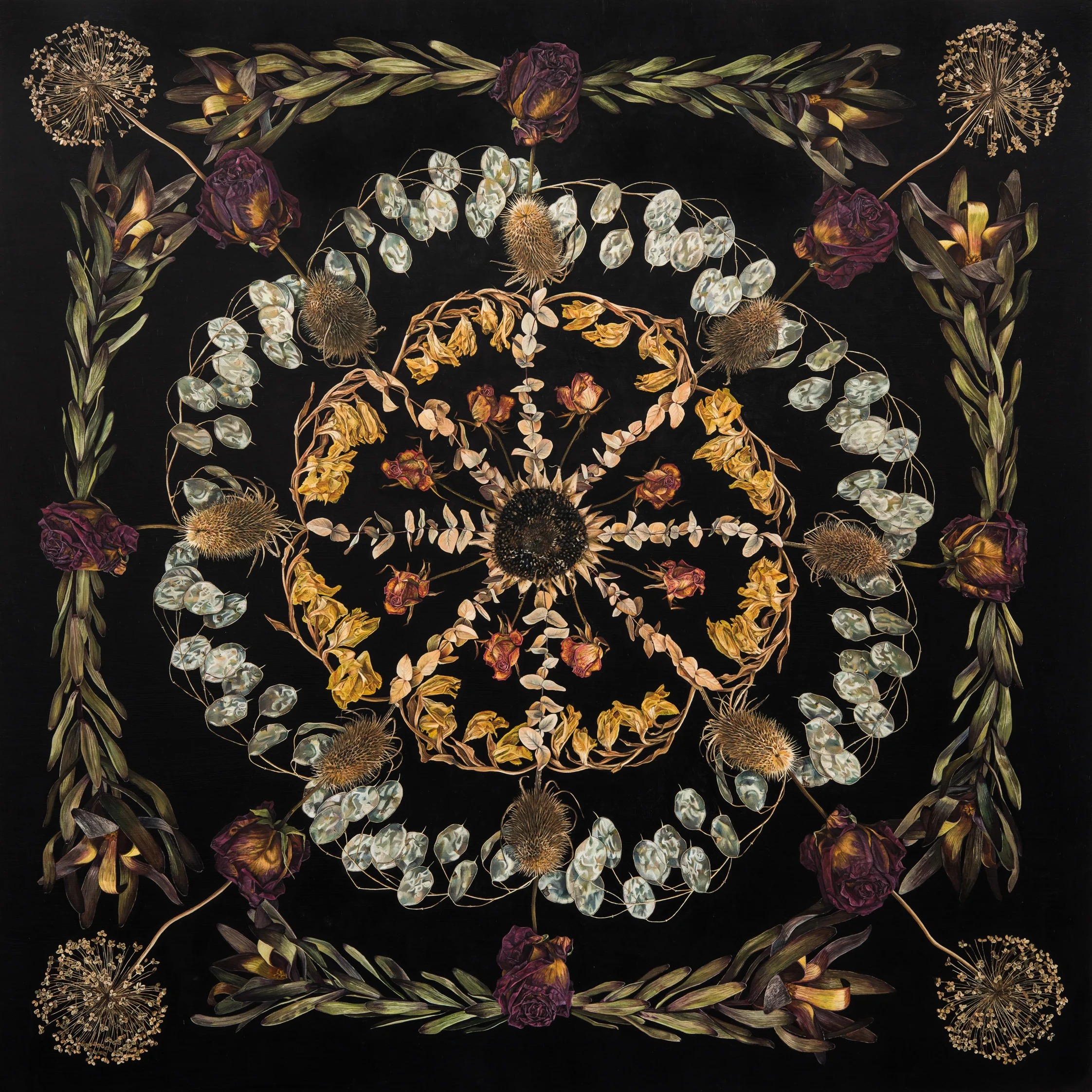 'Garland', Oil on Gesso Panel, 100cm x 100cm ,2018