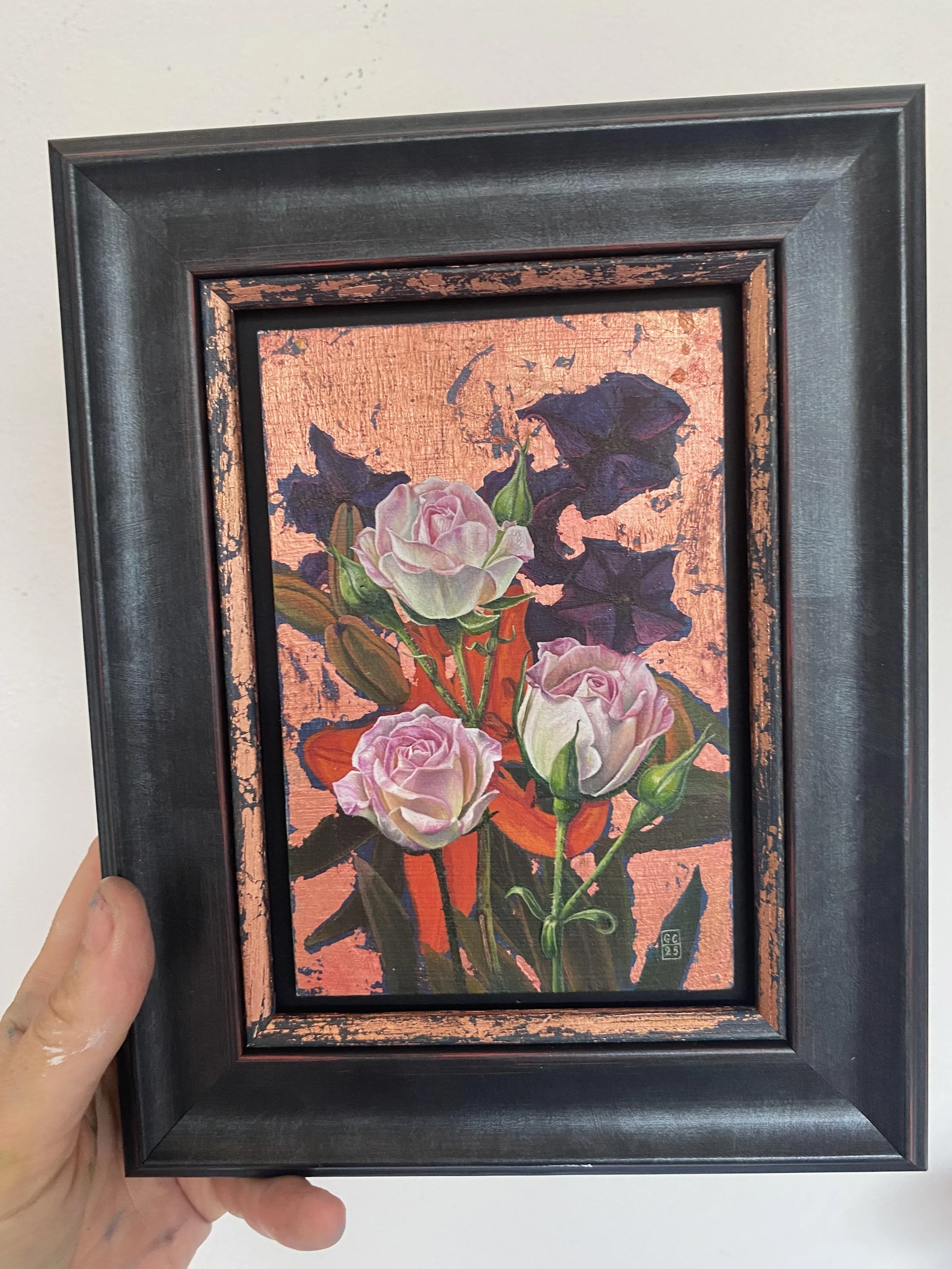 Hand for scale! Small roses on Copper. Georgia Cox.jpg