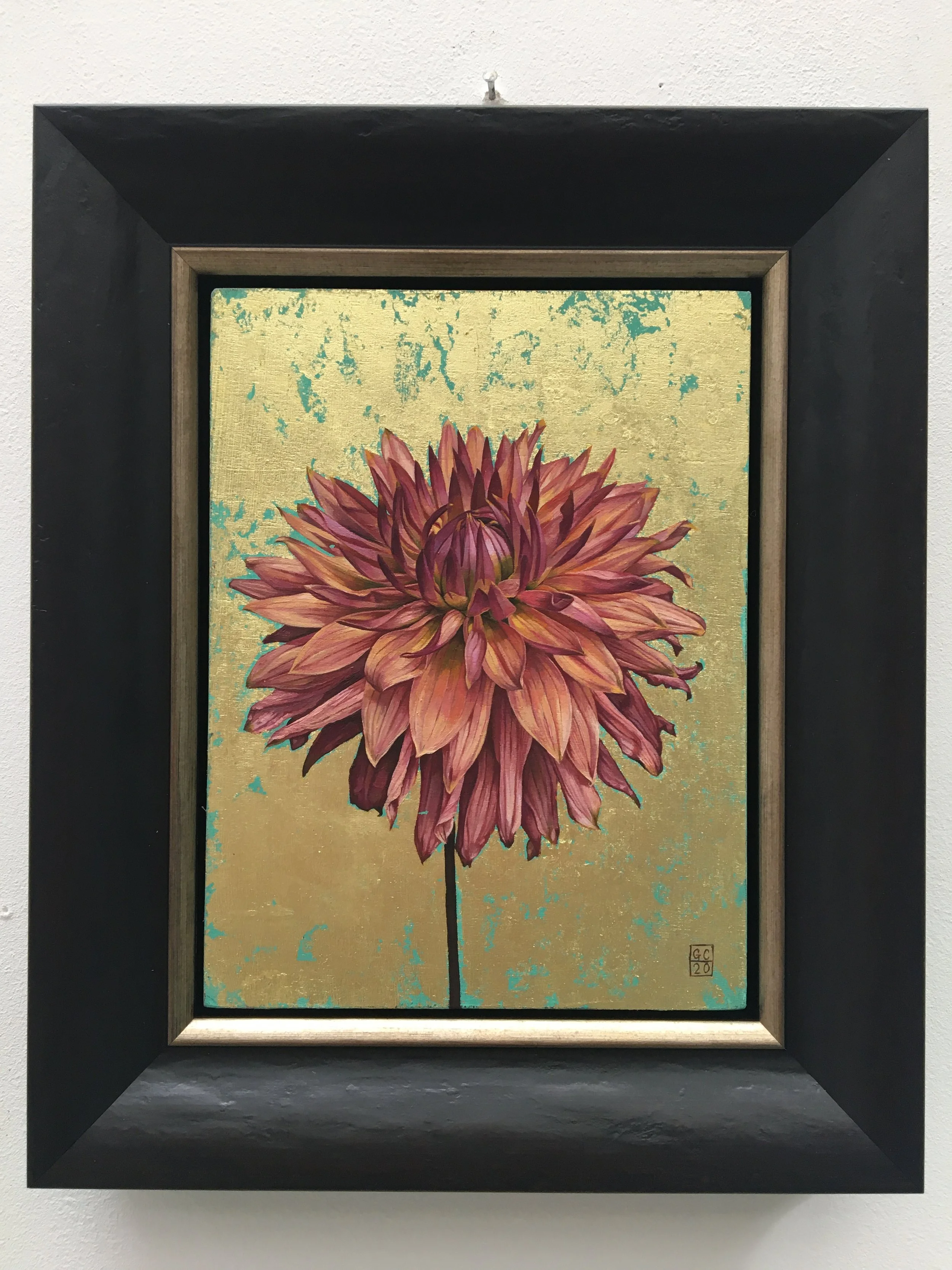 Original oil and gold leaf Gold Dahlia painting.JPG