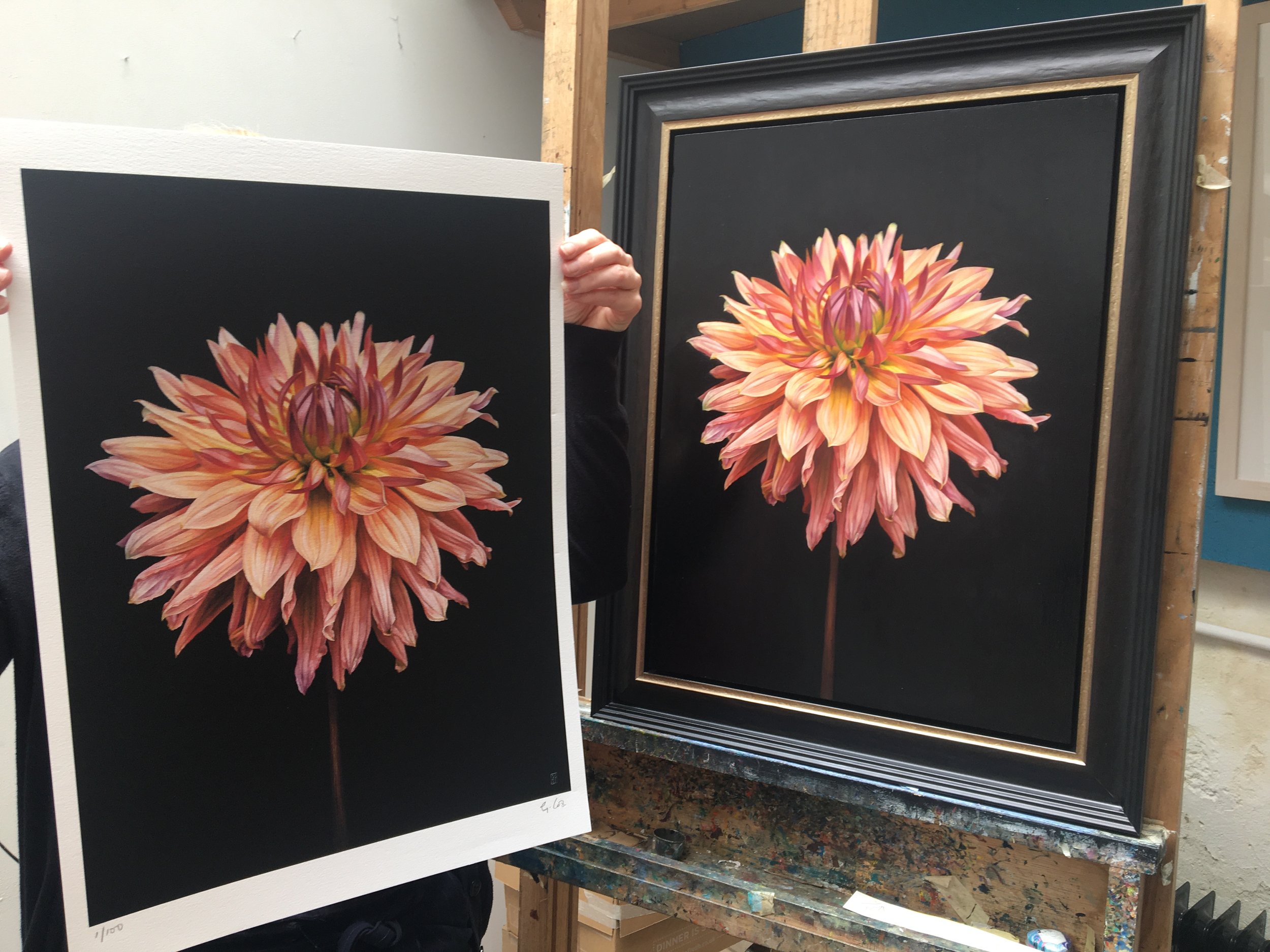Black Dahlia print alongside original oil painting.JPG