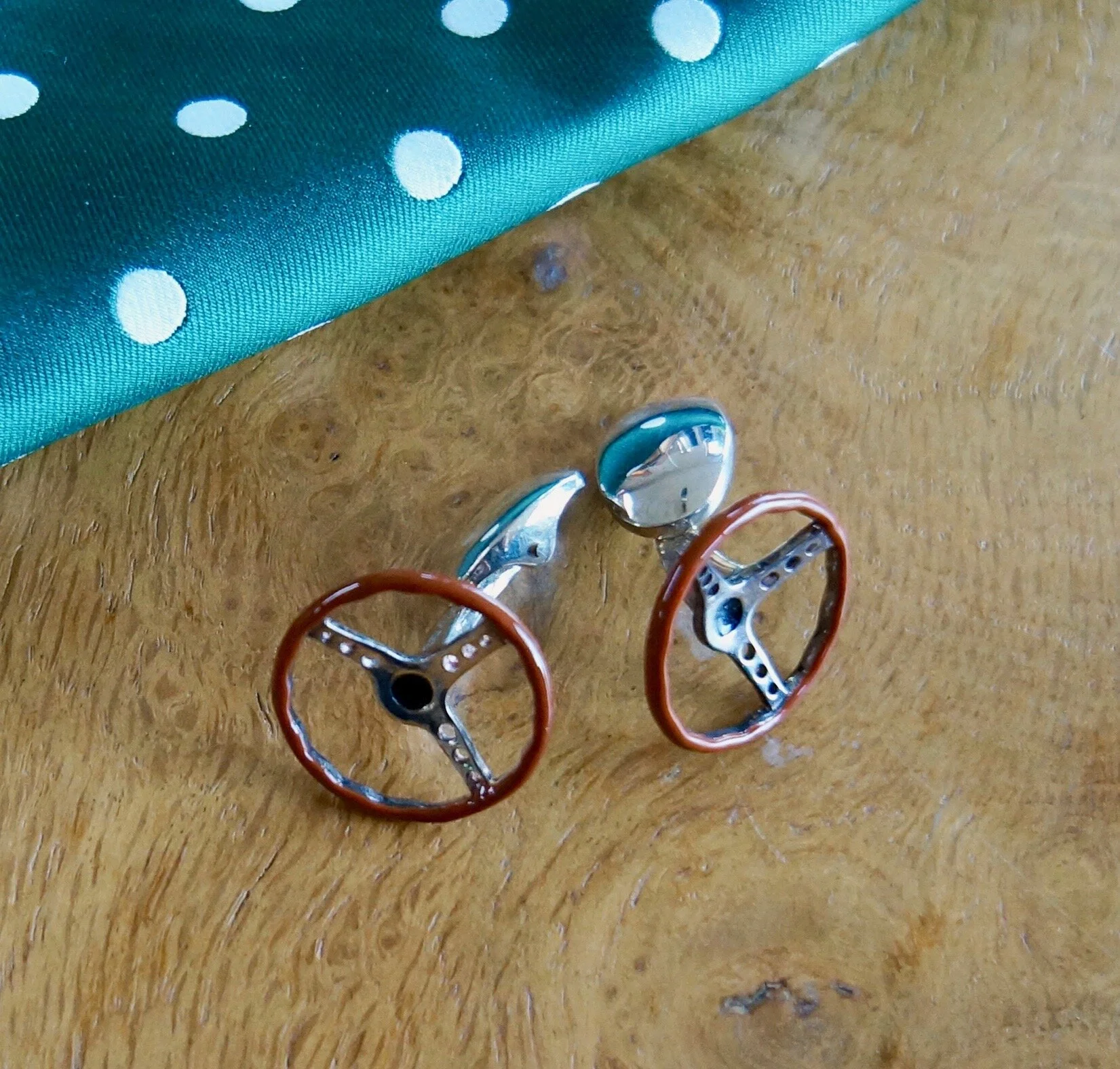 Solid Silver Steering Wheel Cufflinks