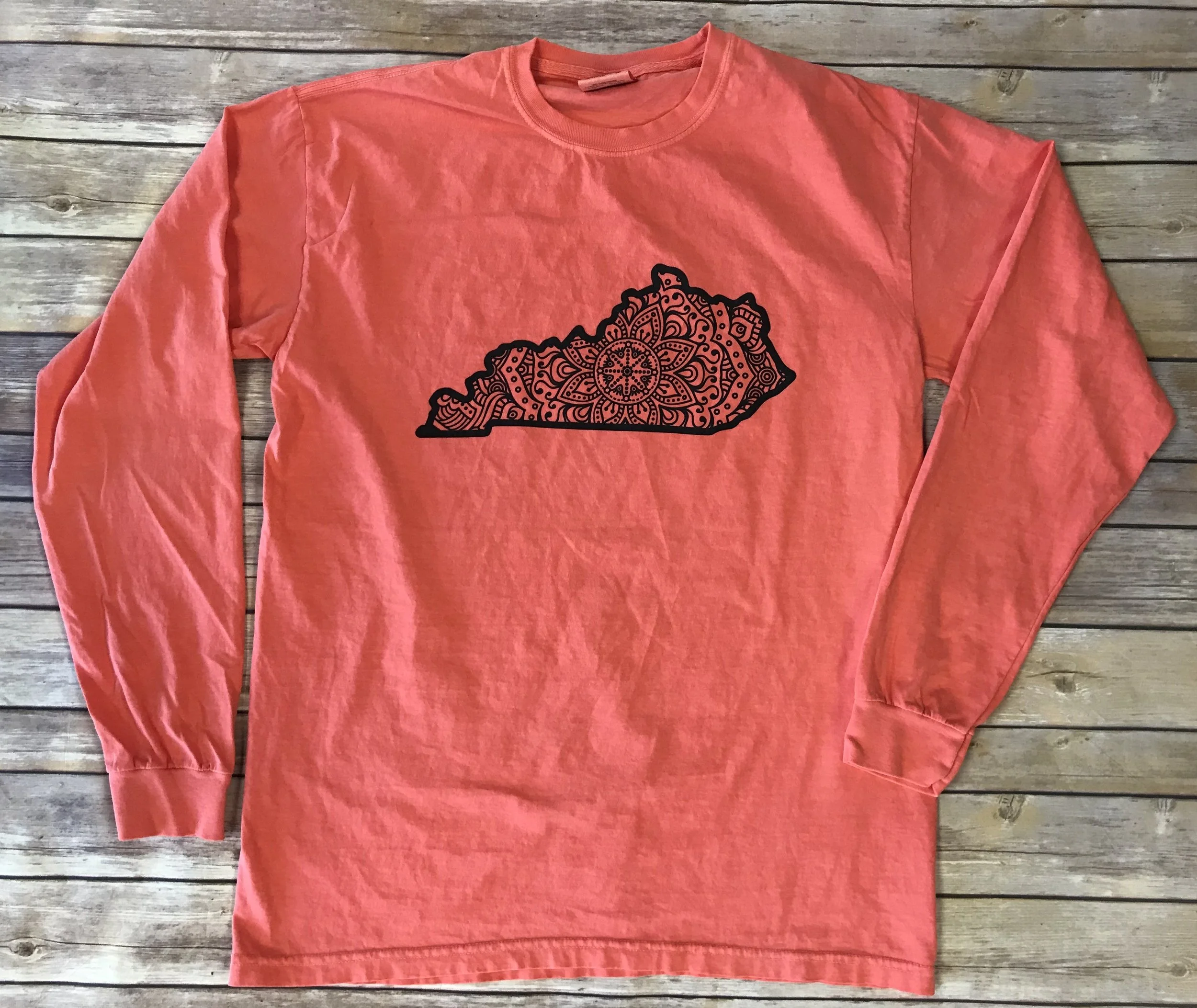 Comfort Colors Bright Salmon State Mandala Long Sleeve Tee