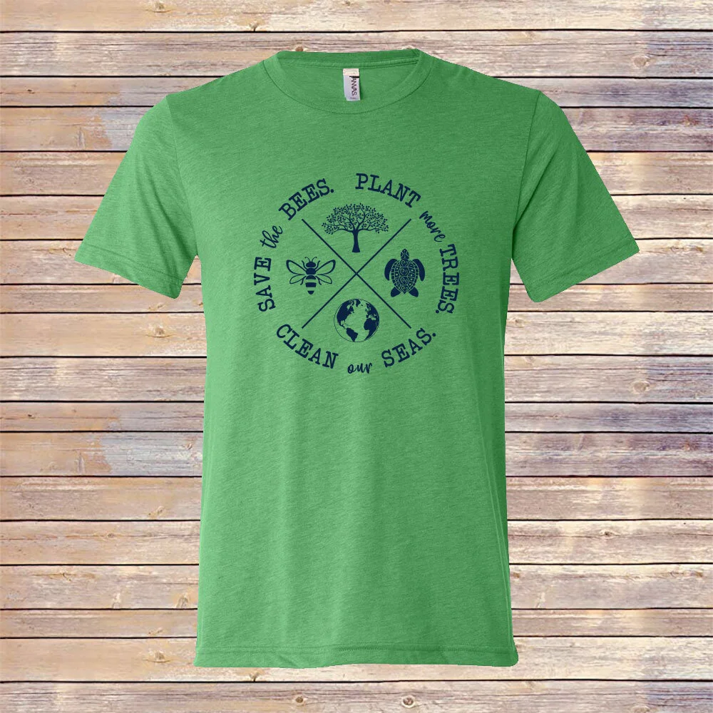 Heather Green Tri-Blend Bees, Seas, Tress Tee