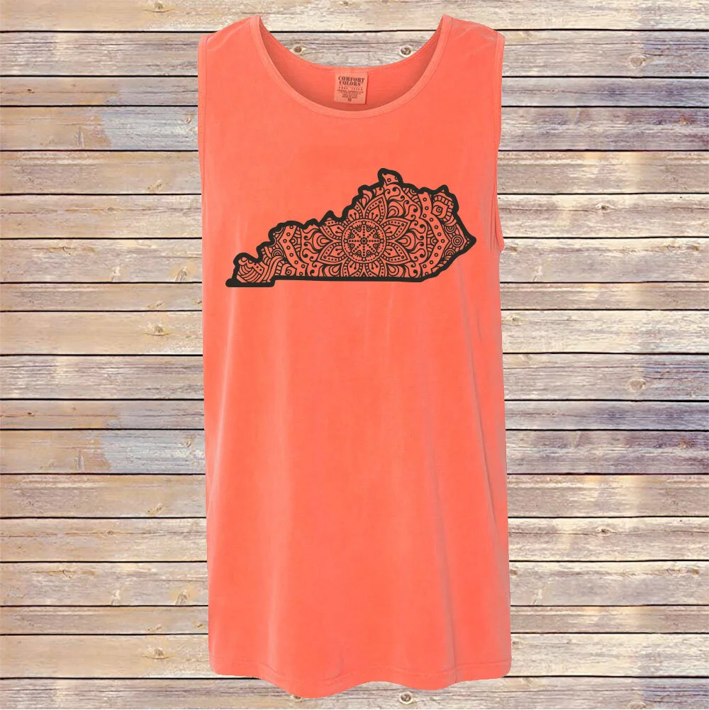 Comfort Colors Bright Salmon KY Mandala Tank Top