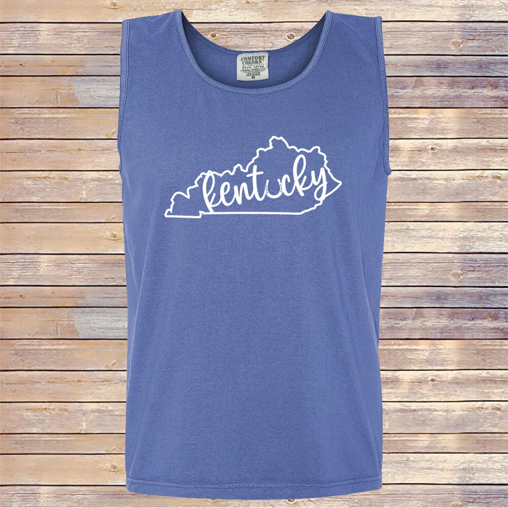 Comfort Colors Flo Blue Kentucky Script Tank Top