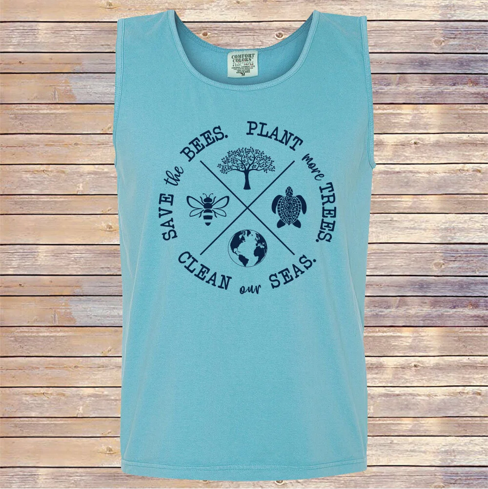 Comfort Colors Lagoon Bees, Trees, Seas Tank Top