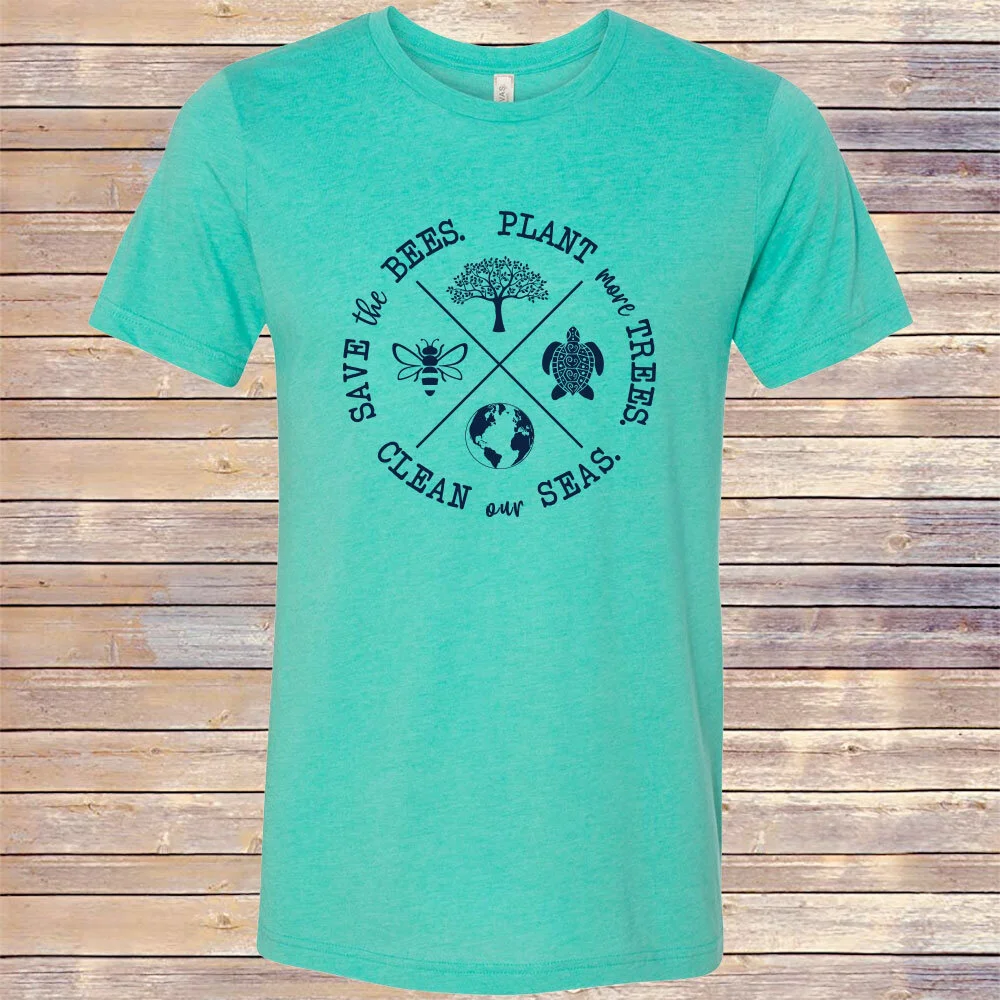 Heather Sea Green Bees, Trees, Seas Tri-Blend Tee