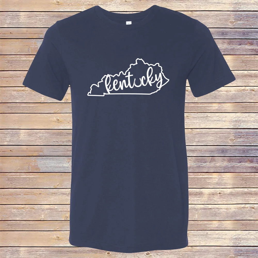 Heather Navy State Script Tri-Blend Tee