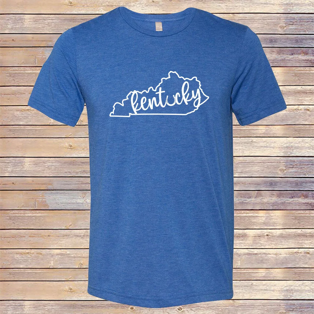 Heather Royal State Script Tri-Blend Tee