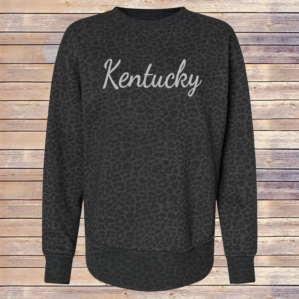 Black Leopard Kentucky Script Women's Weekend Crewneck Sweatshirt