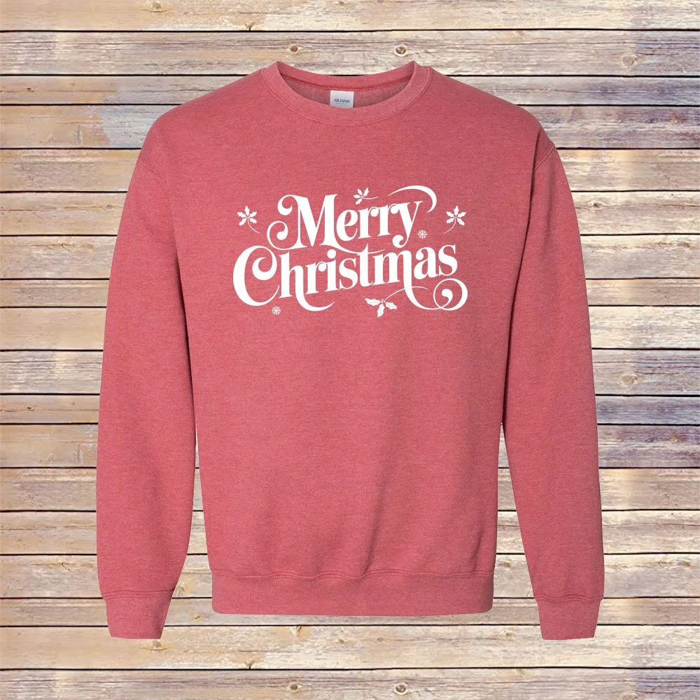 Heather Red Merry Christmas Crewneck Sweatshirt
