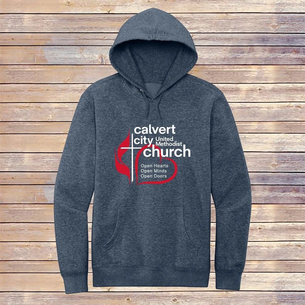 Heather Navy CCUMC Hoodie - Front and Back Design