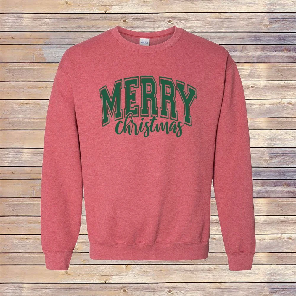 Heather Red Merry Christmas Crewneck Sweatshirt