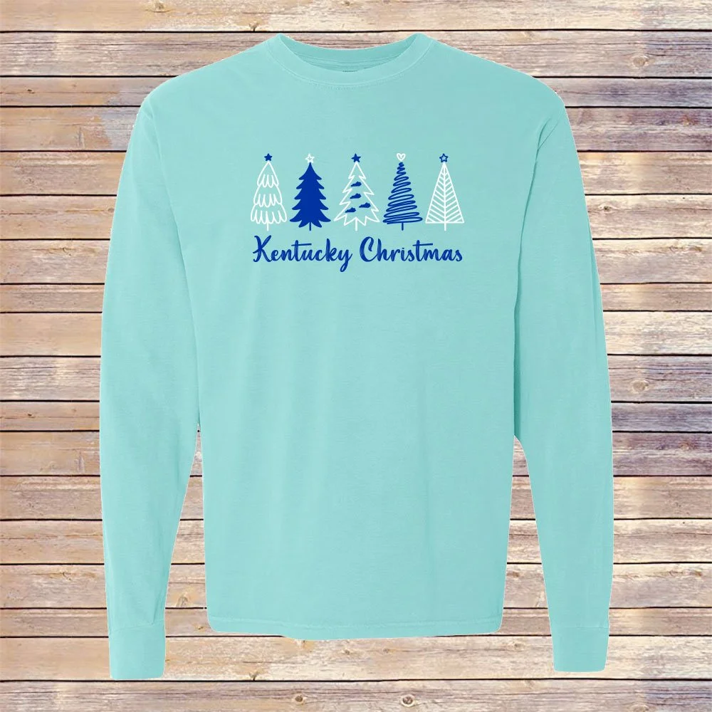 Comfort Colors Mint Kentucky Christmas Long Sleeve Tee
