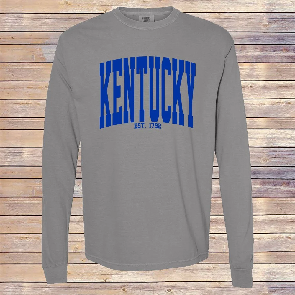 Grey Comfort Colors Kentucky Est. Arch Long Sleeve Tee