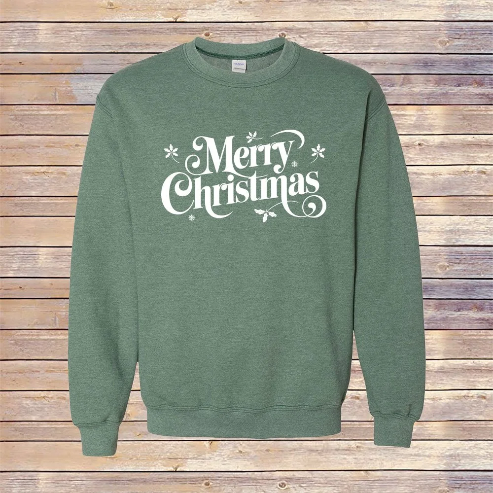 Heather Green Merry Christmas Crewneck Sweatshirt