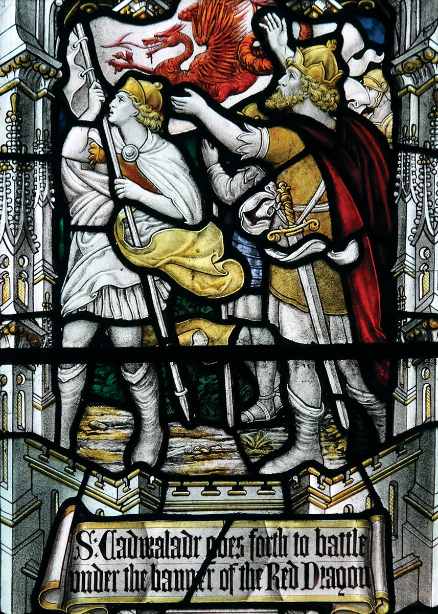 Stained glass window from Llandaf Cathedral, Cardiff, depicting St Cadwaladr.