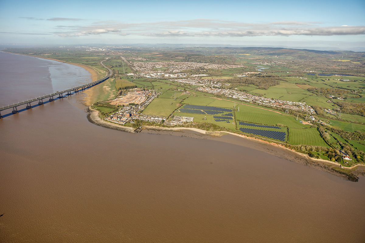 Looking west towards Sudbrook Point and Second Severn Crossing. Black Rock (right)
