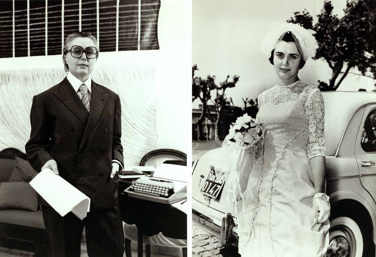 Bianca Menna e Tomaso Binga Oggi Spose (Bianca Menna and Tomaso Binga Brides Today), 1977, black and white photographs in vintage frames, diptych, 17x12 cm (each). Courtesy the artist and Archivio Menna-Binga