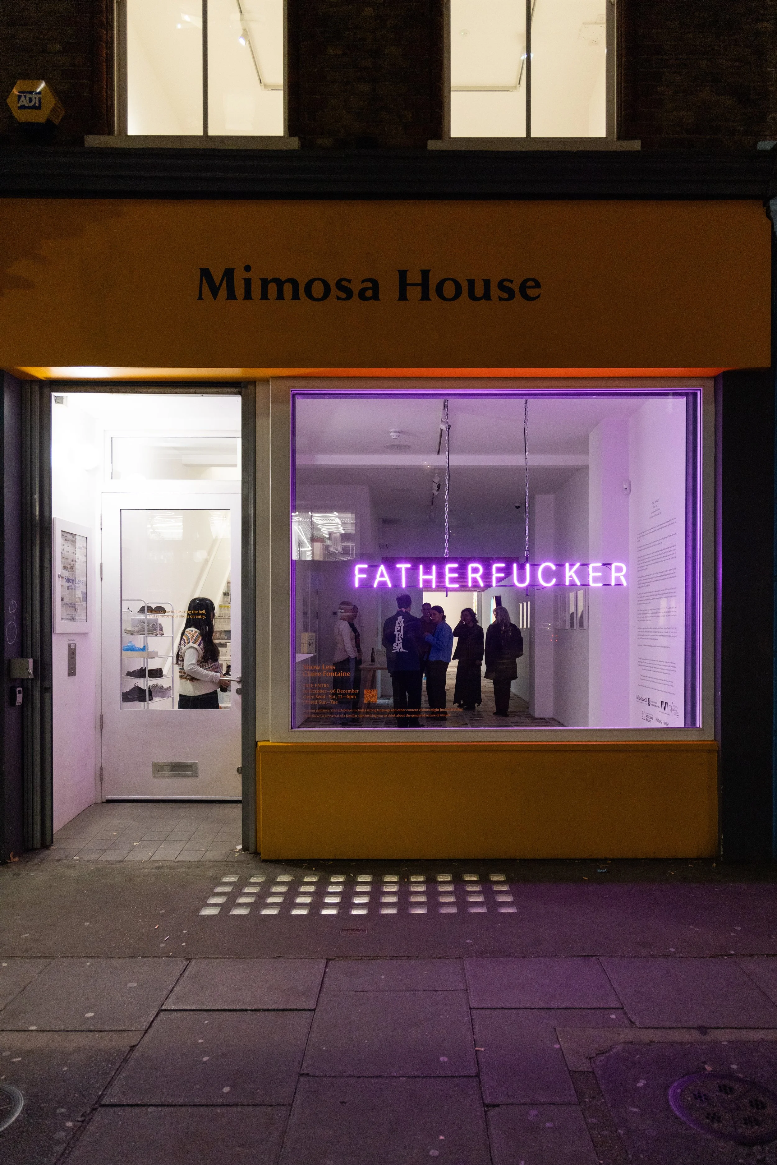 Claire Fontaine, Show Less, Installation view at Mimosa House 2025. Photo Credit: Christa Holka. Courtesy of Mimosa House.