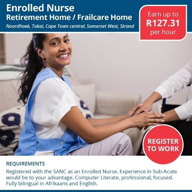 Enrolled Nurse – Retirement Home R127.31 per hour