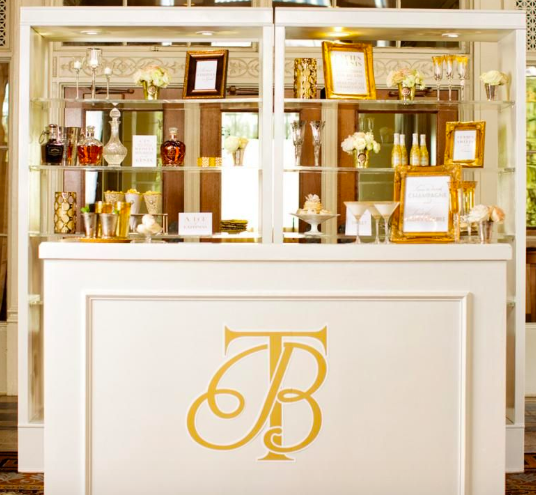 monogrammed bar, wedding bar ideas, ARJ productions