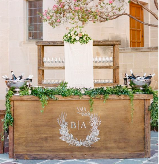 monogrammed bar, wedding bar ideas, ARJ productions