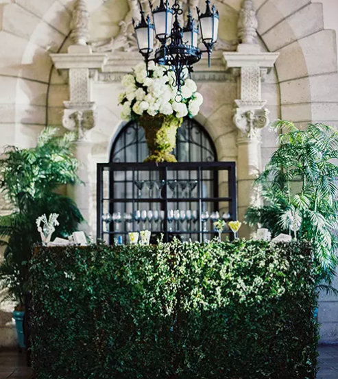 greenery on bar, wedding bar ideas, ARJ productions