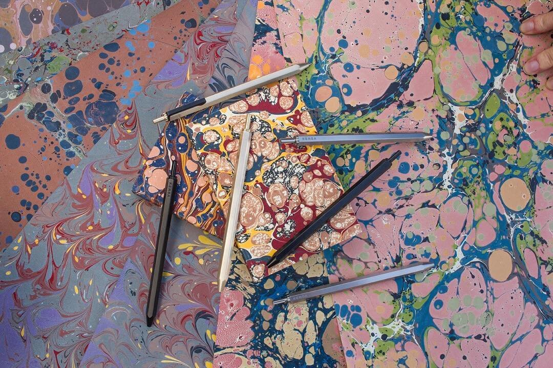 Great write ups on @gearpatrol and @edjelley today, and we're almost funded on @kickstarter ! Now we're looking at stretch goals; maximalist hand marbled notebooks to pair with minimalist pens and pencils? Follow the link in our bio