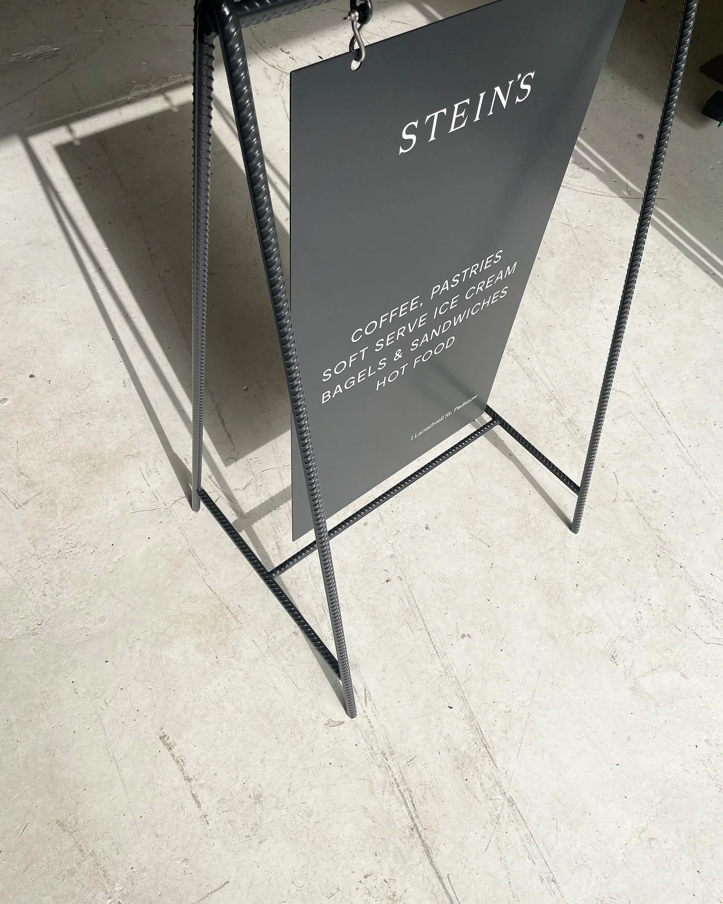 A custom A-frame sign completed for Stein&rsquo;s Coffee Shop in Padstow. 
Working with @a_side.studio we finalised a design in steel rebar, powder coated to suit the other exterior details. 
.
.
.
.
.

#productdesign #designstudio #cornwall #falmout