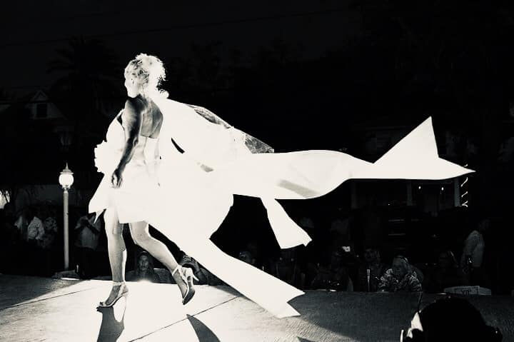 run way model in white dress