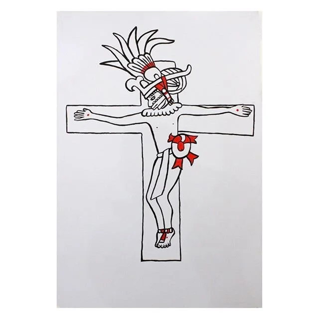 LAZO is excited to develop a series of mail art correspondences between artists based in Latin America and artists in NY. Updates on the correspondences soon to follow!
.
&ldquo;Huitzilopochtli &ndash; Jesús&rdquo;. Representación de estas dos deid