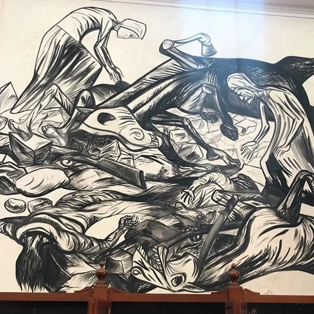 Incredible murals by José Clemente Orozco, painted in 1940 inside the Gabino Ortiz Library (formerly a church) in Jiquilpan, Mexico. 
#mexicanrevolution #orozco #jiquilpan #michoacan #pueblomagico✨