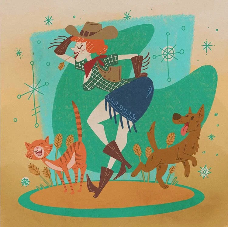 Mid-Century Cowgirl Illustration