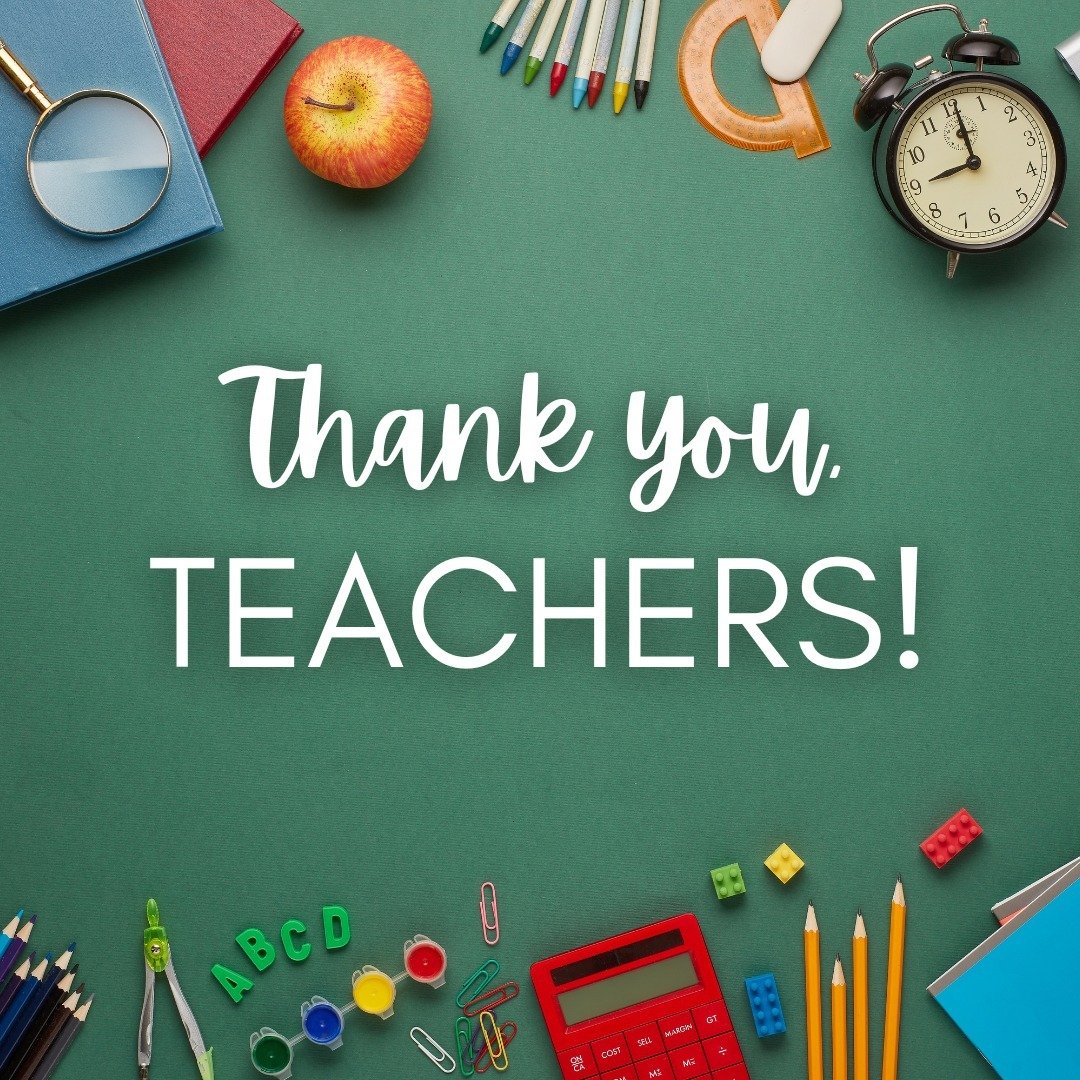 Happy Teacher Appreciation Week!⁠
⁠
Today, and every day, we are so extremely thankful for the teachers in our lives. Teachers are selfless, hard-working, patient, determined, kind, and so much more! As Teacher Appreciation Week comes to an end, we w