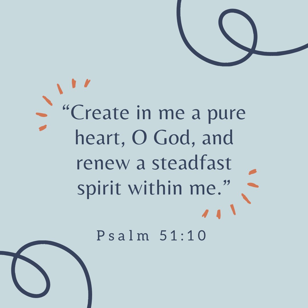 Memorization Monday!⁠
⁠
Below is a Bible verse that we challenge our students to memorize!⁠
⁠
&quot;Create in me a pure heart, O God, and renew a steadfast spirit within me.&quot;⁠
-Psalm 51:10⁠
⁠
David's heart had been full of lust for Bathsheba, mu