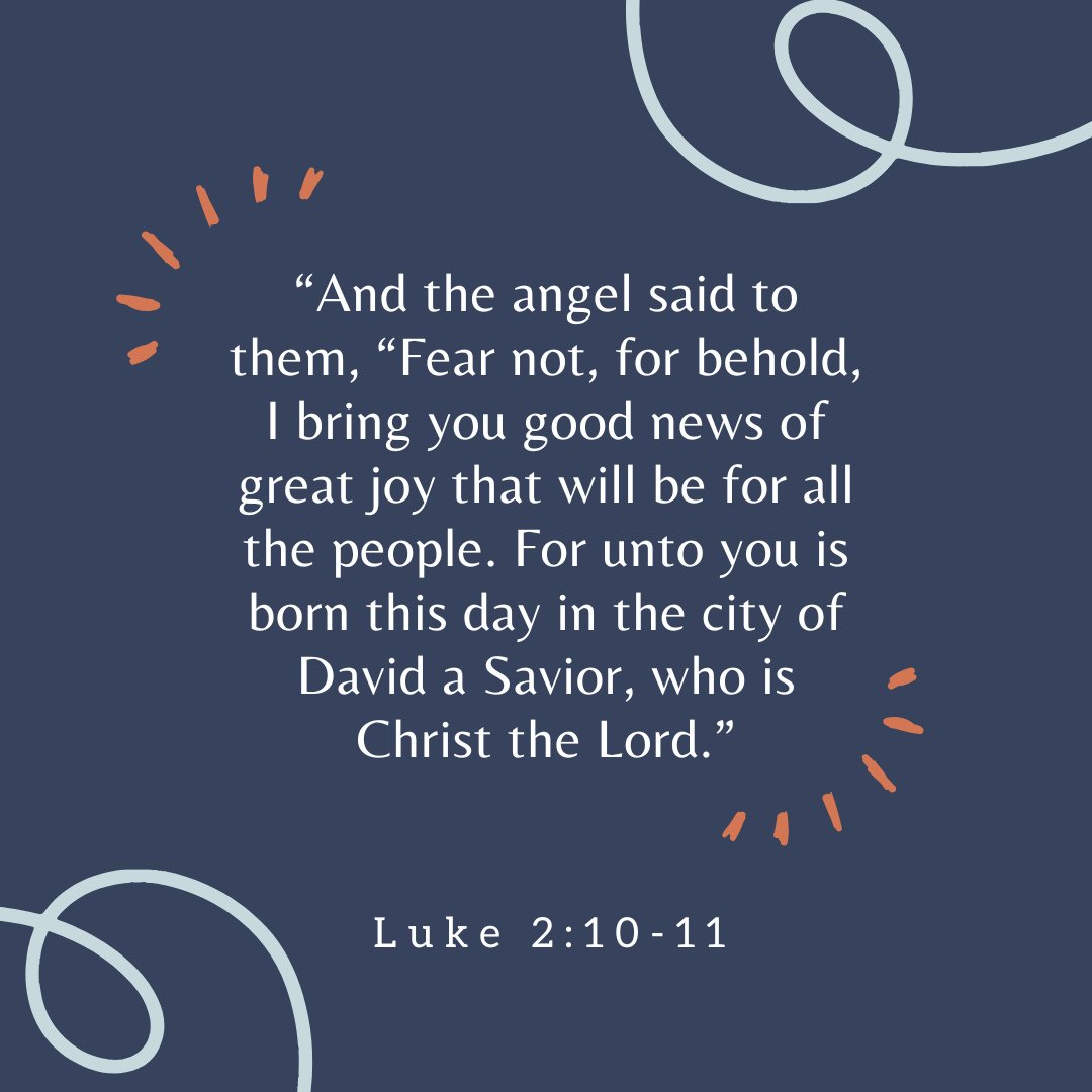 Memorization Monday!

&ldquo;And the angel said to them, &ldquo;Fear not, for behold, I bring you good news of great joy that will be for all the people. For unto you is born this day in the city of David a Savior, who is Christ the Lord.&rdquo;
‭‭Lu