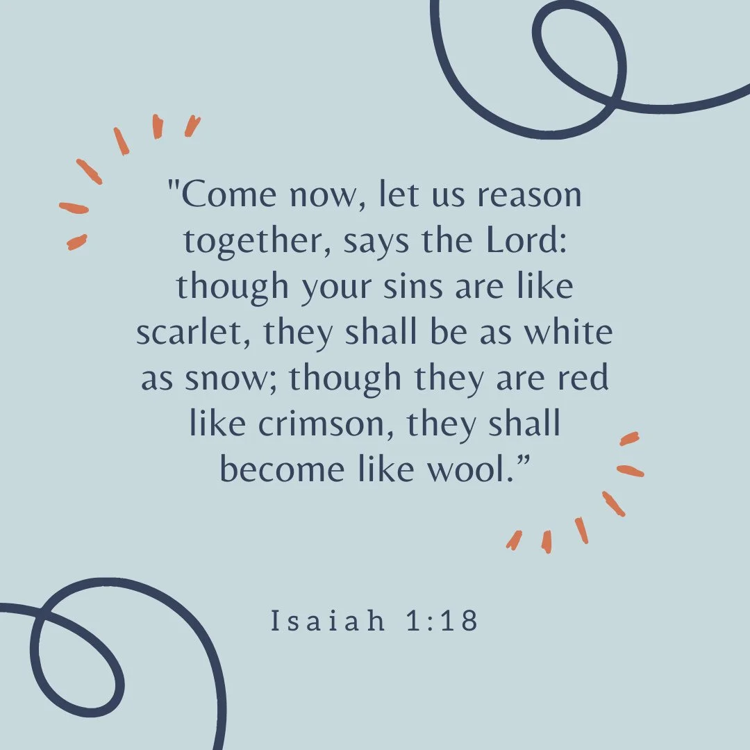 Memorization Monday!⁠
⁠
"Come now, let us reason together, says the Lord: though your sins are like scarlet, they shall be as white as snow; though they are red like crimson, they shall become like wool."⁠
-Isaiah 1:18⁠
⁠
This verse arrives
