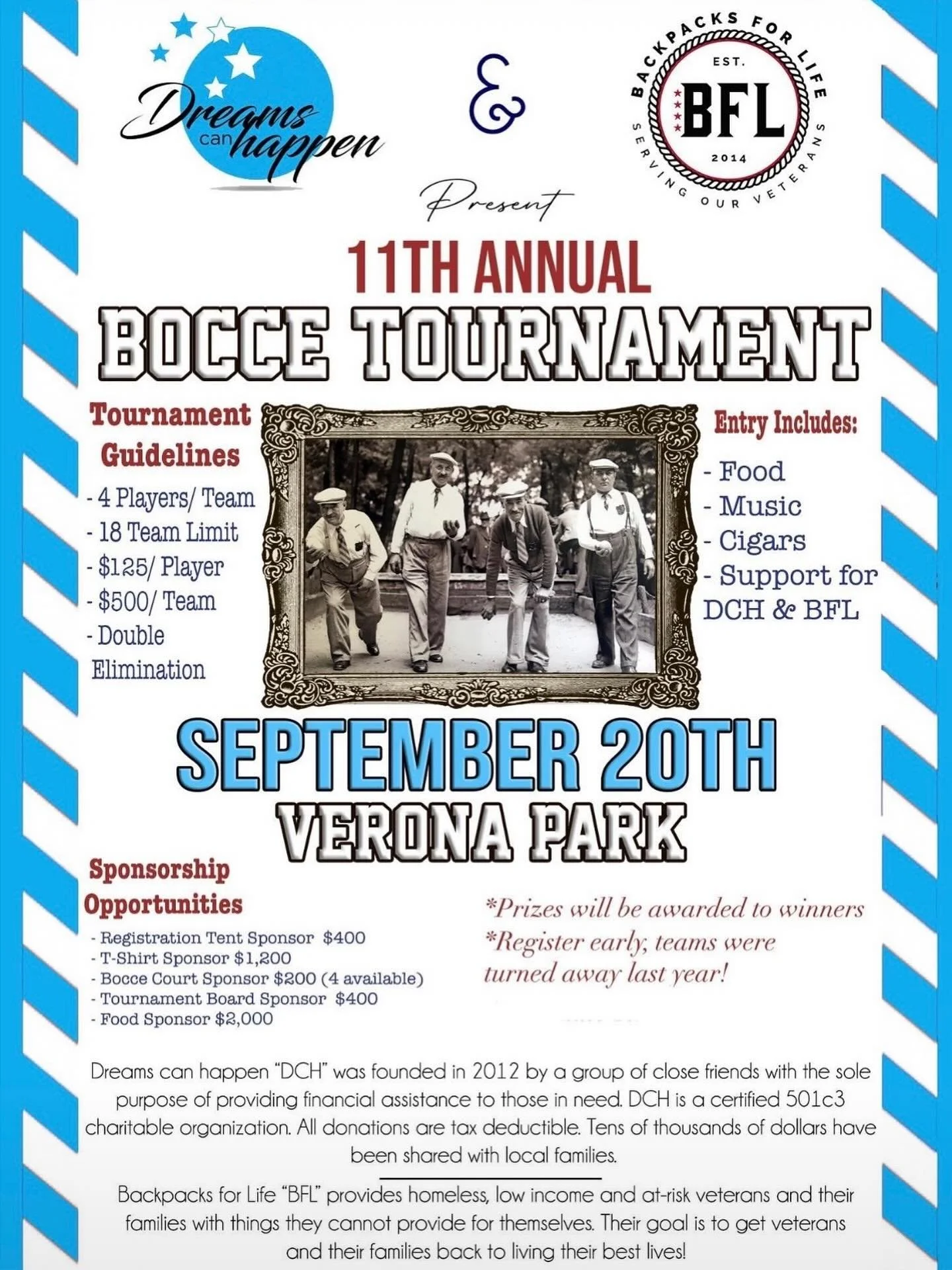 The tradition continues! Over a decade ago, retired NFL player Anthony Fasano gave the generous gift of funding to build bocce courts right here in Verona Park. Ever since, we&rsquo;ve gathered year after year for our Bocce Tournament &mdash; raising