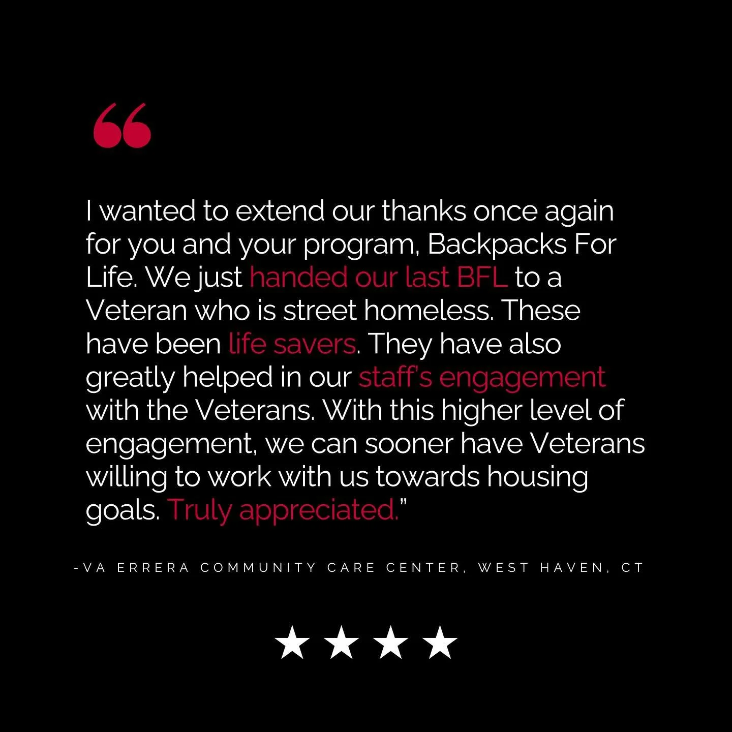 For us, it&rsquo;s never just been about a backpack &mdash; it&rsquo;s about building bridges, creating trust, and helping veterans take that next step toward stability and housing. Each pack represents more than supplies &mdash; it&rsquo;s a thank y