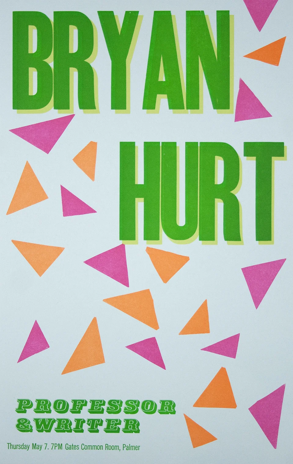 Poster by Atticus Moorman. Collagraph, metal & wood type.