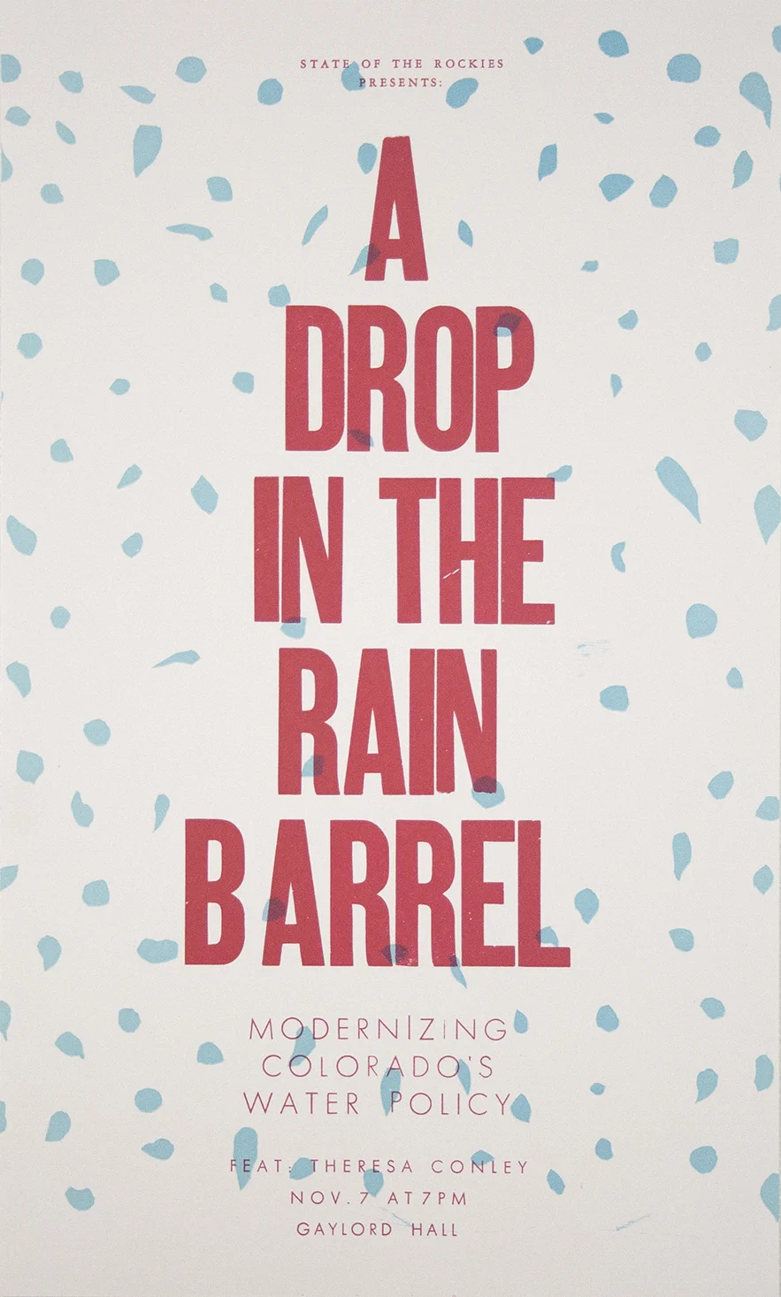Poster by Crane Sarris. Linoleum block, metal & wood type.