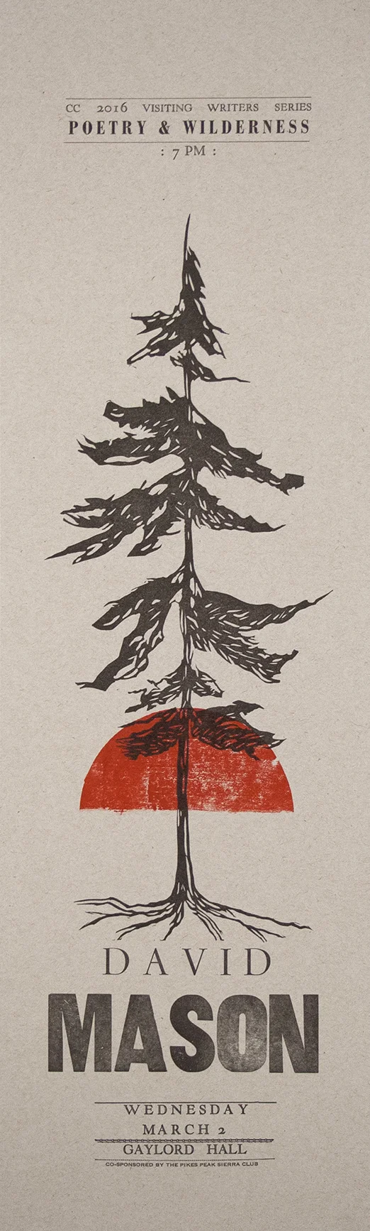 Poster by Crane Sarris. Linoleum block, metal & wood type.