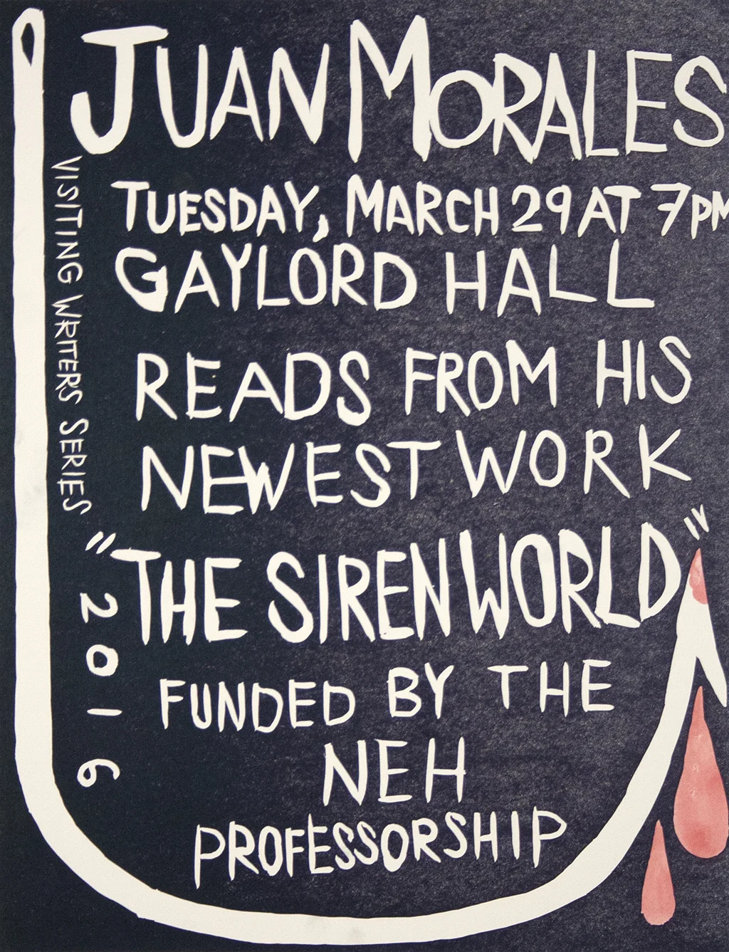 Poster by Emma Kearney. Linoleum block.